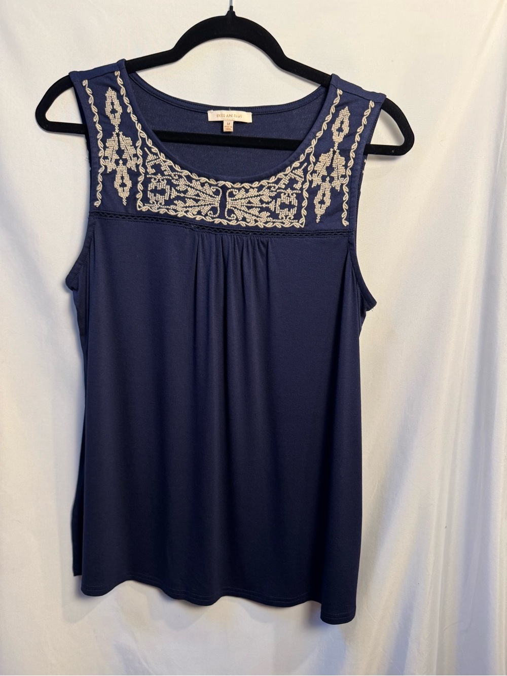 Skies Are Blue Traleven Embroidered Yoke Knit‎ Top Navy Medium